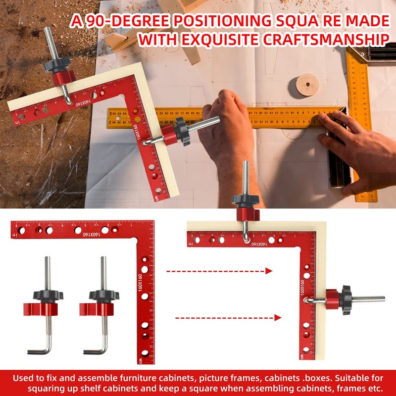 YYinno Clamping Squares for Woodworking, 6.3"" x 6.3"" 90 Degree Positioning Squares Right Angle Corner Clamps for Woodworking, 16 x 16cm Aluminum Alloy Corner Clamp Tool for Picture Frame Box Cabinets - Image 5